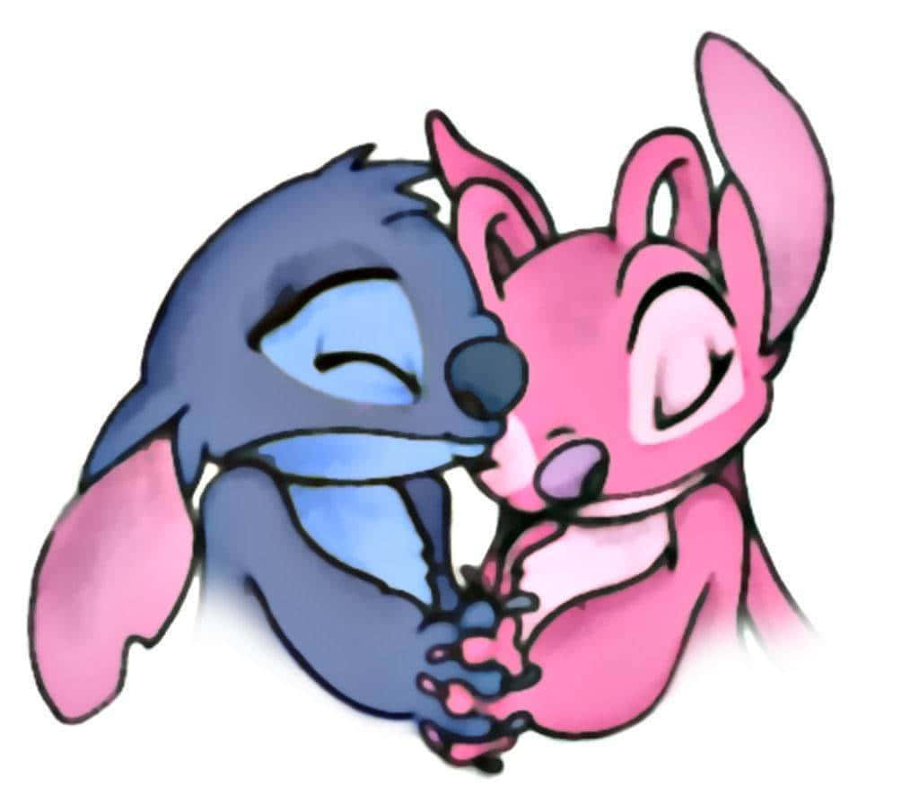Cute Stitch And Angel Hold Hands Wallpaper