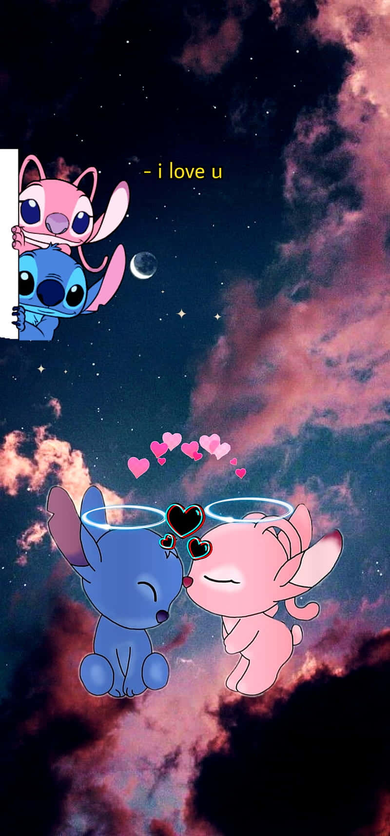 Cute Stitch And Angel Love Poster Wallpaper