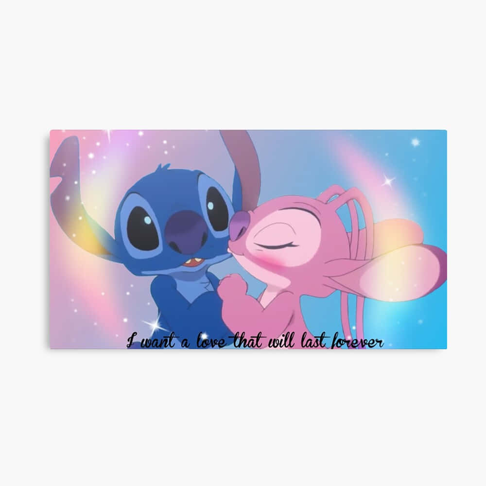 Cute Stitch And Angel Love Quote Wallpaper