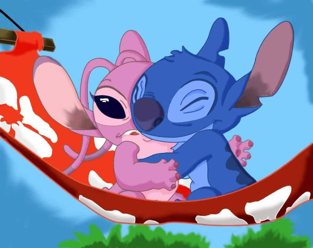 Cute Stitch And Angel On Red Hammock Wallpaper