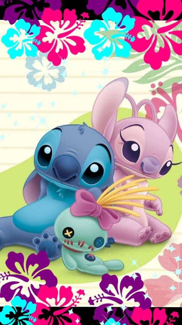 Cute Stitch And Angel Sweet Moment Wallpaper