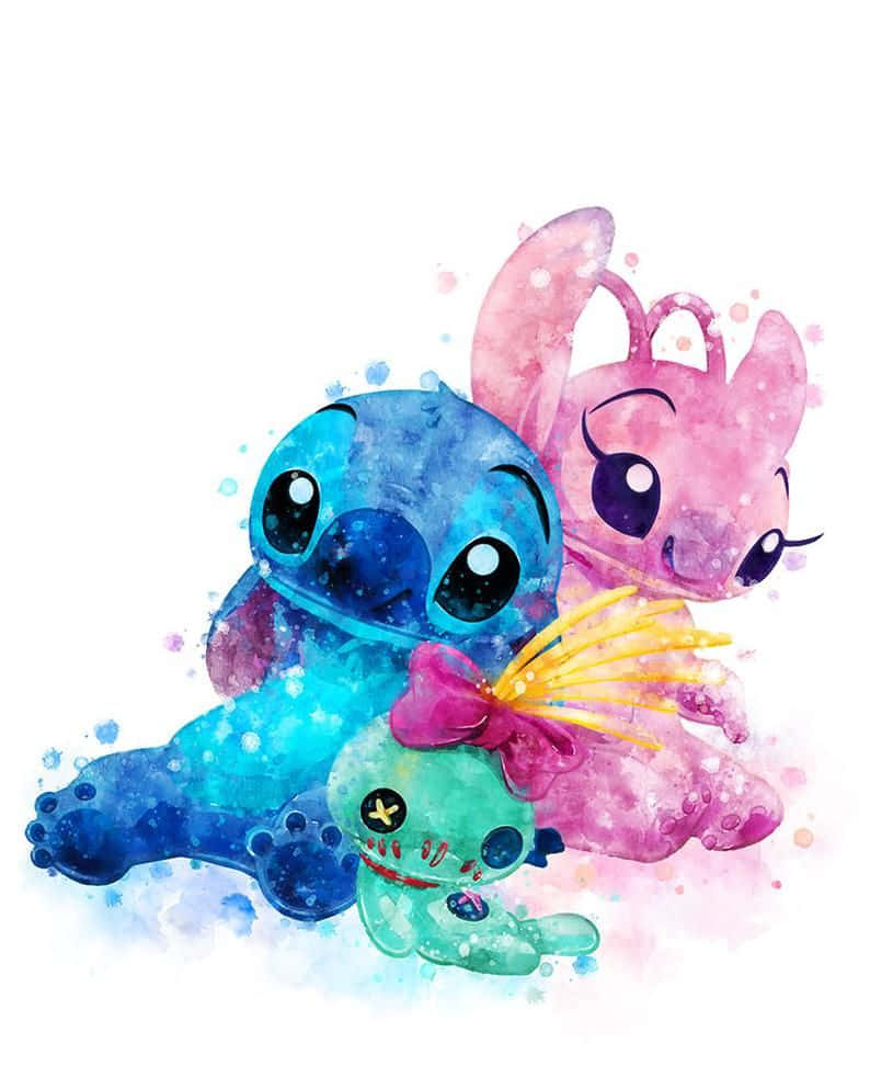 Cute Stitch And Angel Watercolor Wallpaper