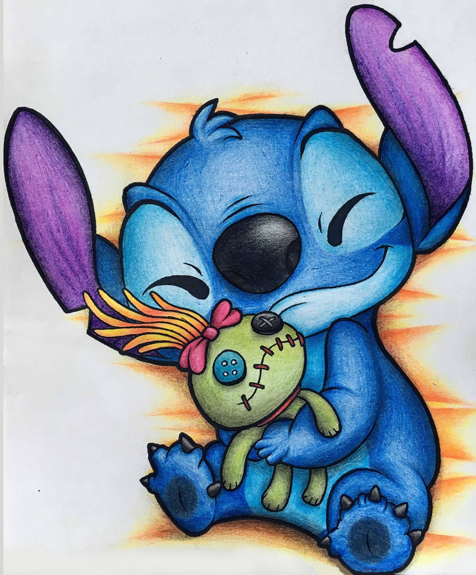Cute Stitch Hugs Scrump Wallpaper