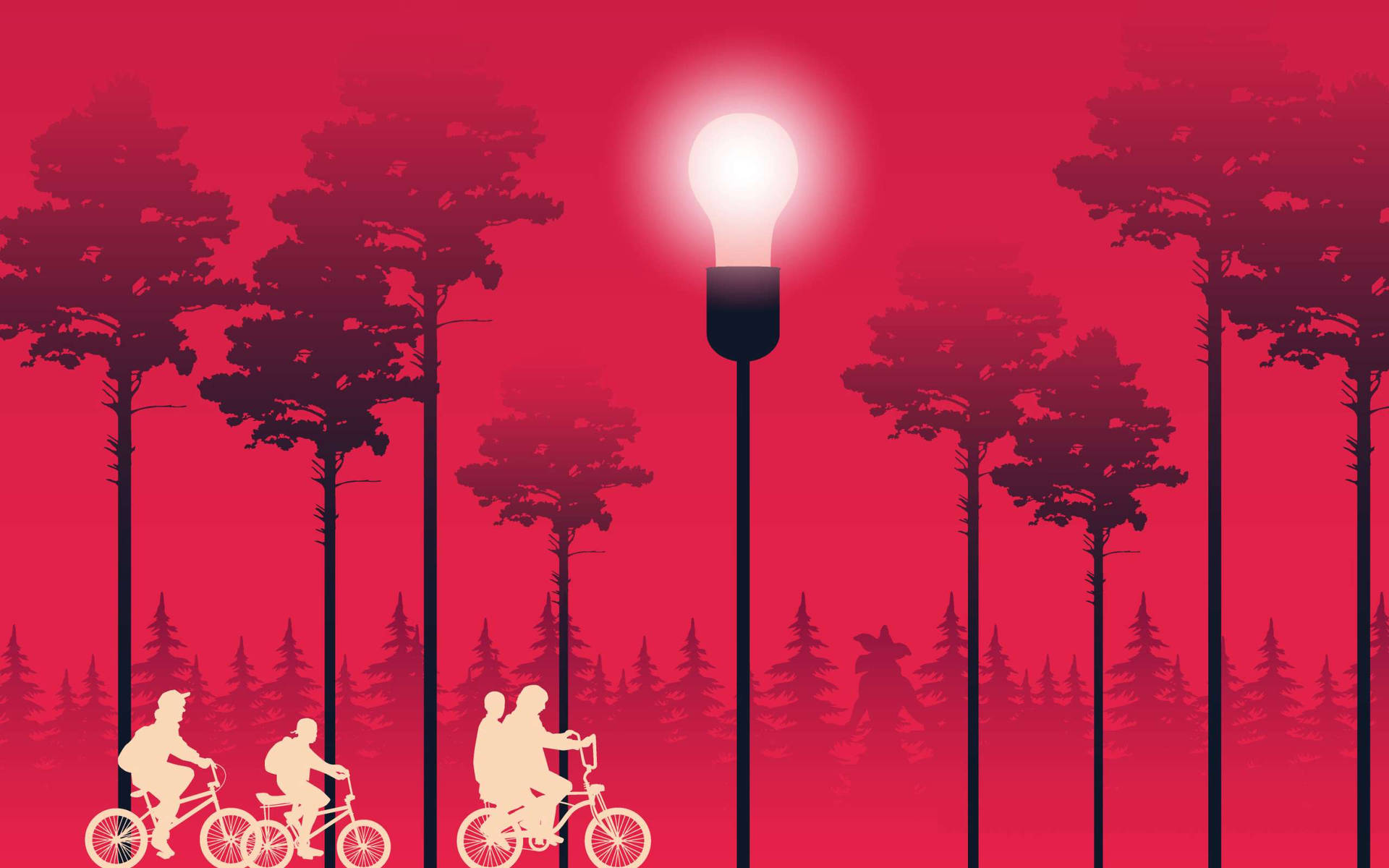 Søde Stranger Things Cyklister i Skov Wallpaper Wallpaper