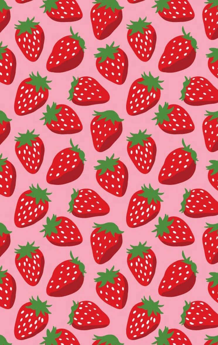 Strawberry Pattern On Pink Background Wallpaper