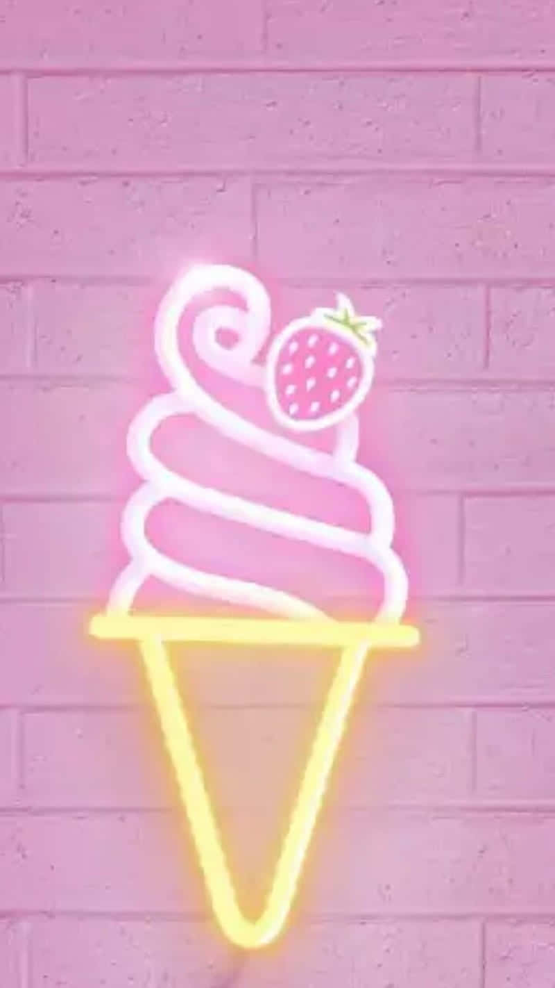 Cute Strawberry Ice Cream Neon Sign Wallpaper