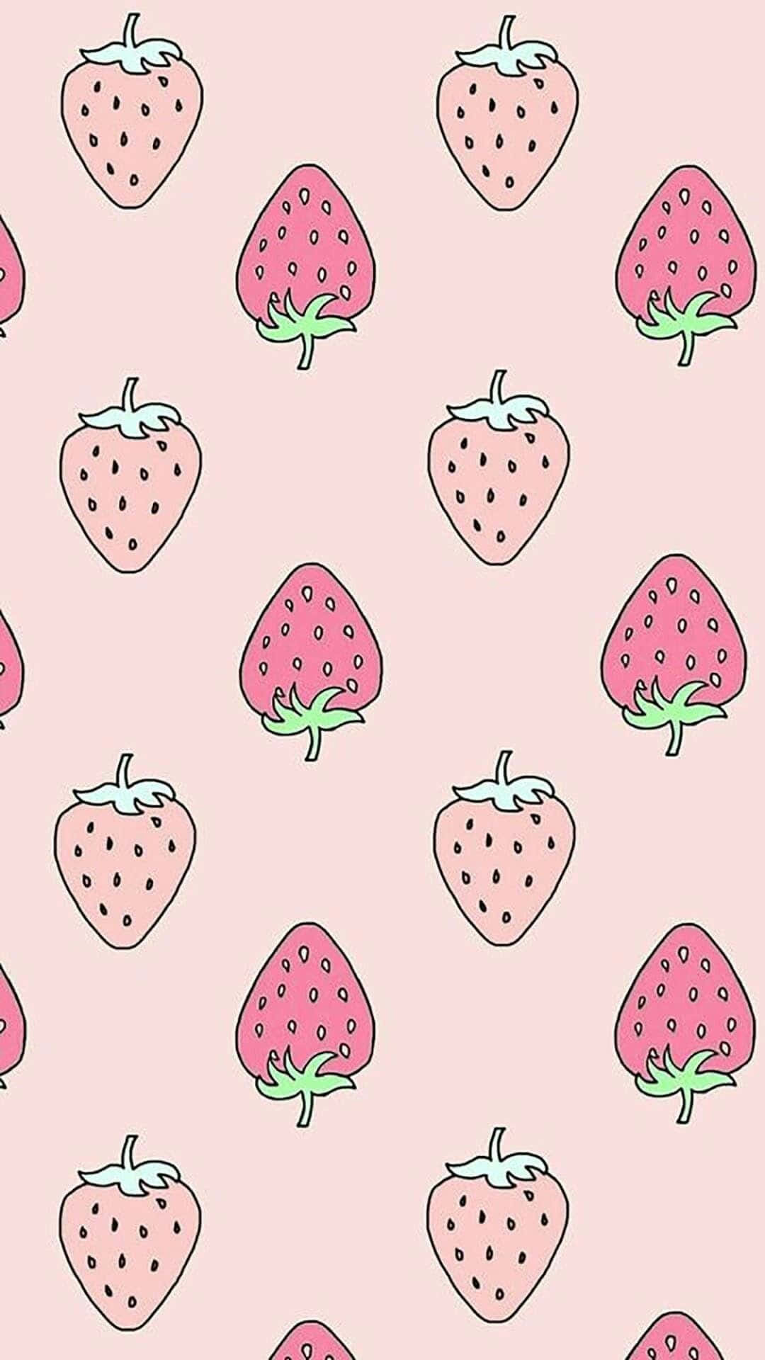 Pink Cute Strawberry Pattern Art Wallpaper