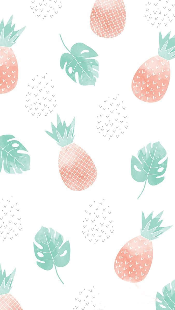 Cute Pineapple And Leaf Pattern Summer Phone Wallpaper