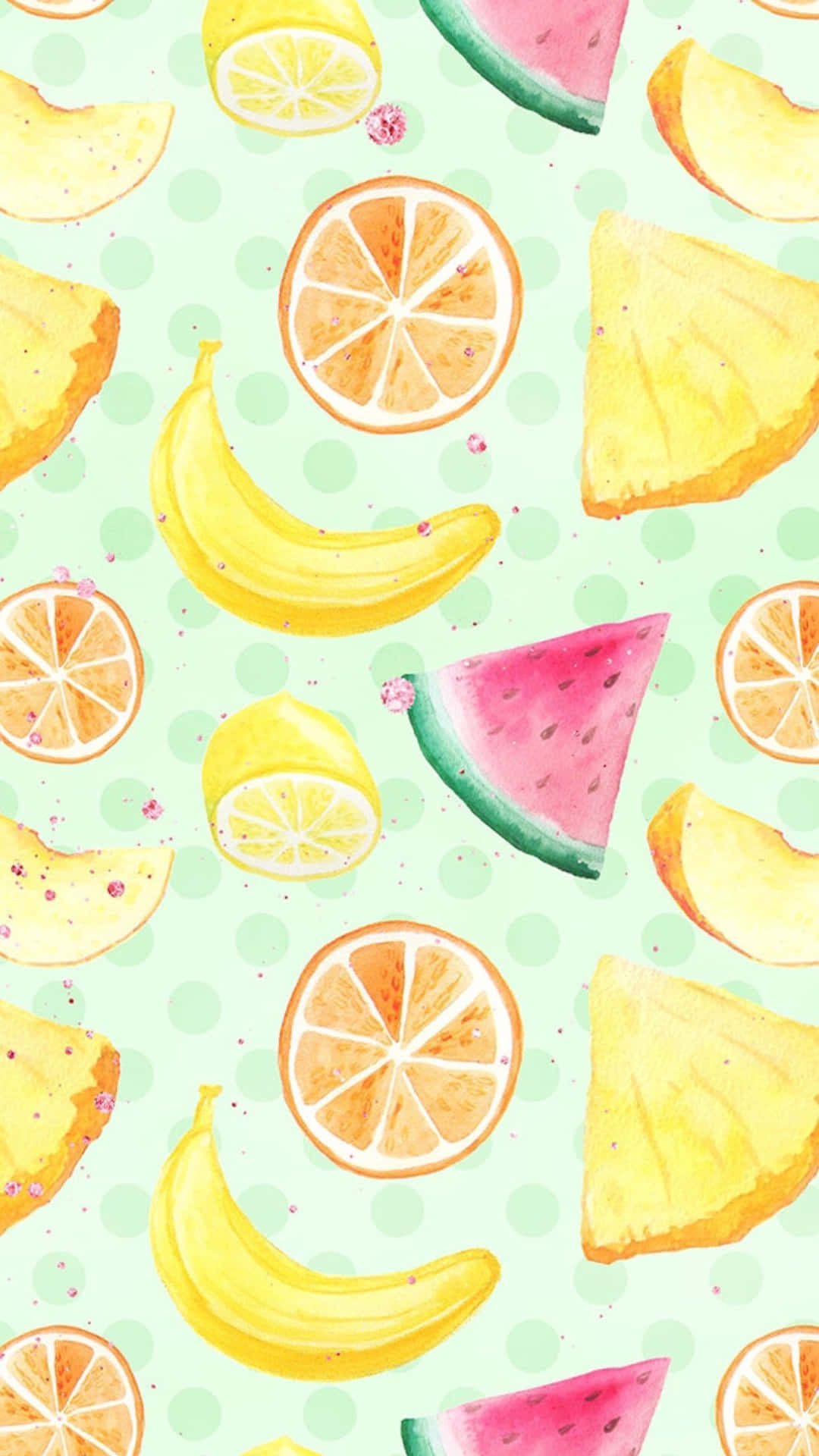 Einaquarellmuster Mit Fruchtscheiben Und Wassermelone Wallpaper