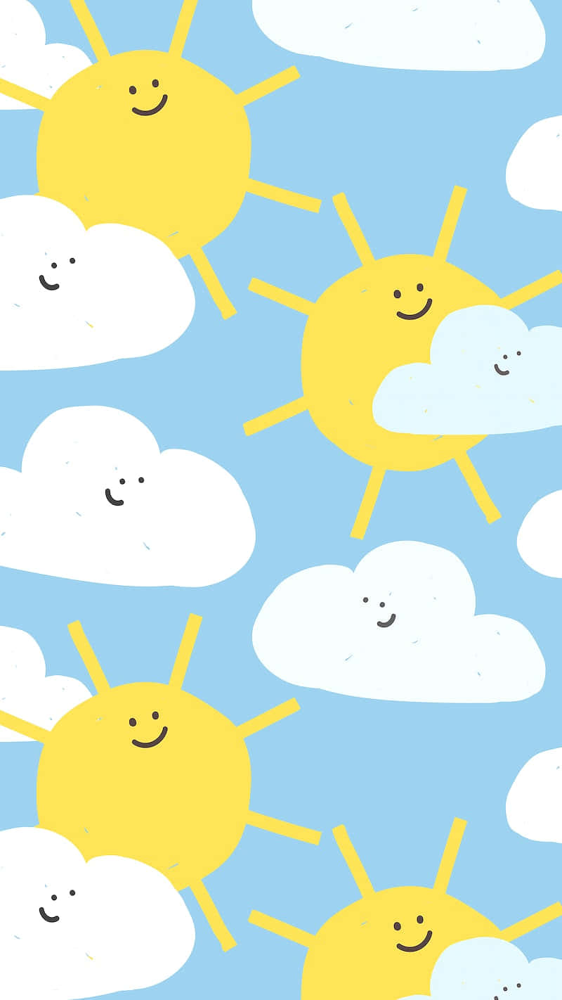 a pattern of smiling suns and clouds Wallpaper