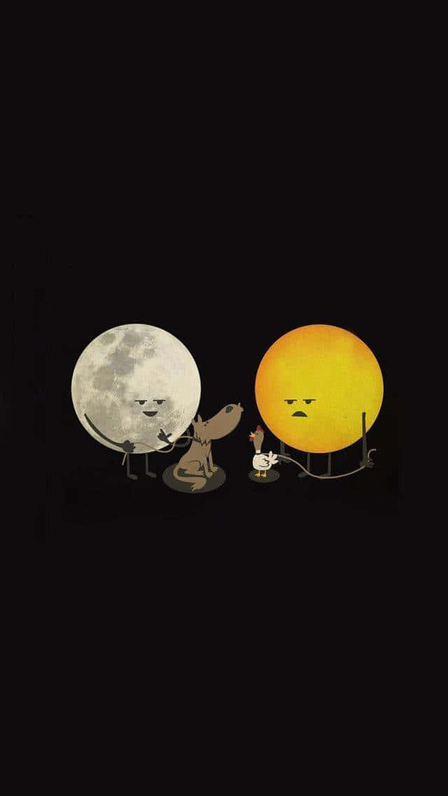Two Moons And A Dog Standing Next To Each Other Wallpaper