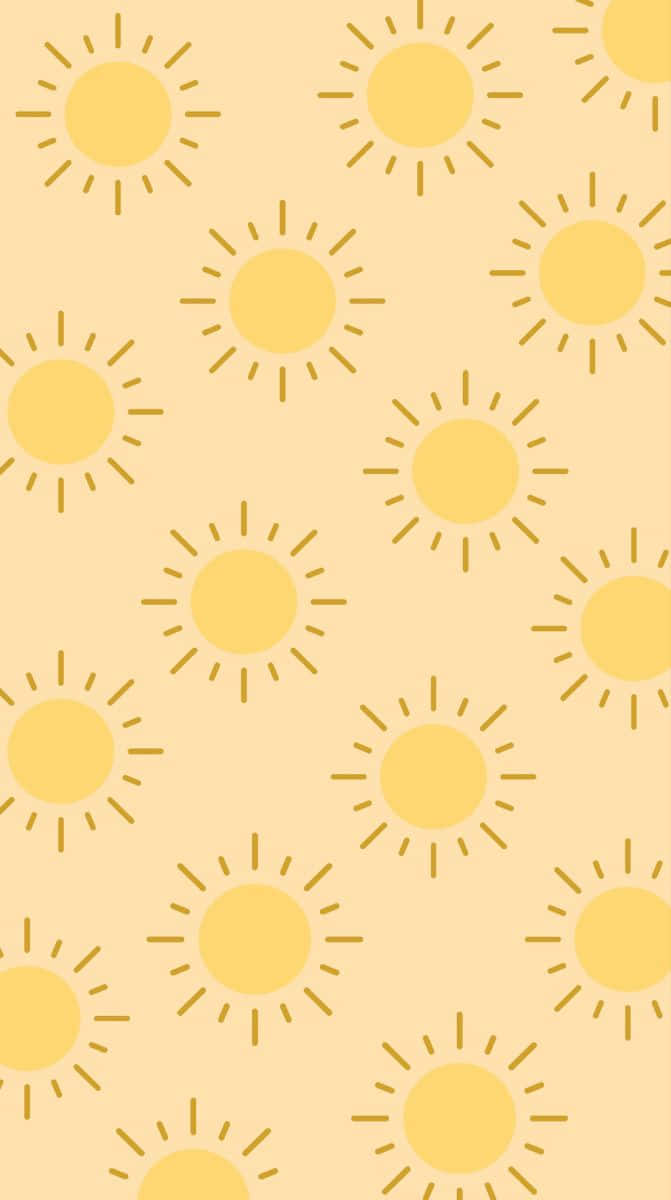 A Yellow Sun Pattern With Suns On It Wallpaper