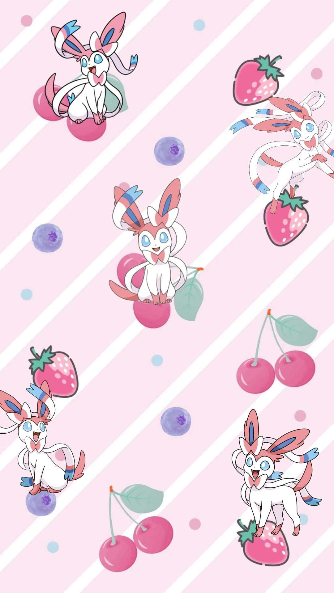 En lyserød baggrund med en sød kanin og jordbær Wallpaper