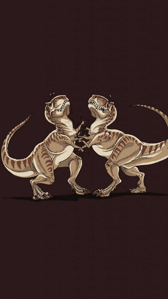 Sød T-Rex Dinosaur Kæmper Sjov Telefon Tapet Wallpaper