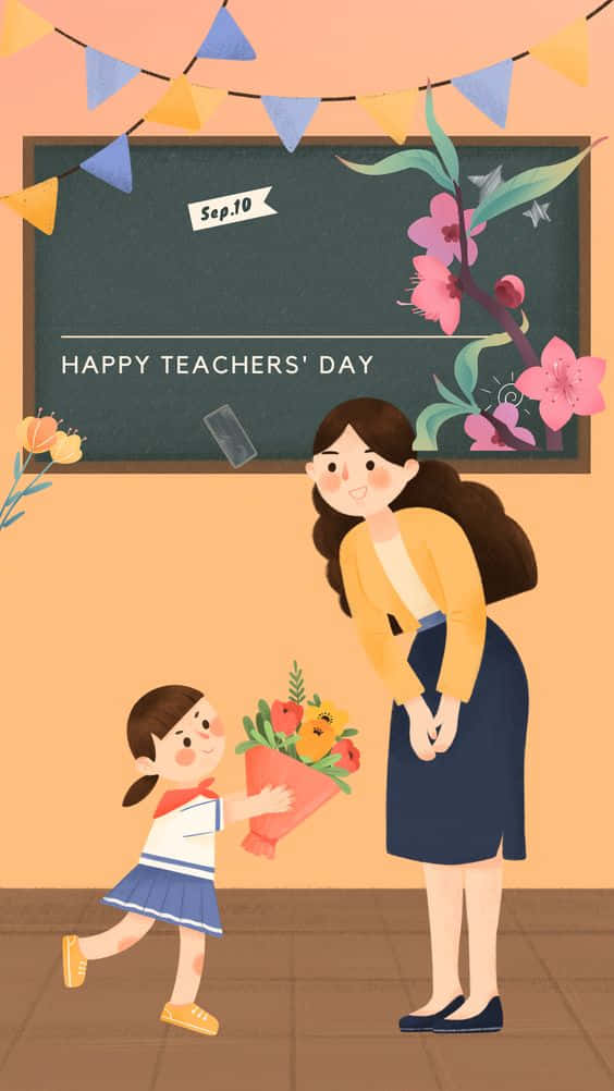Niedlichelehrerin Bekommt Einen Blumenstrauß Wallpaper
