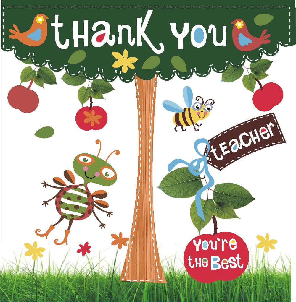 Dankeskartefür Lehrer Mit Einer Biene Und Einem Baum Wallpaper
