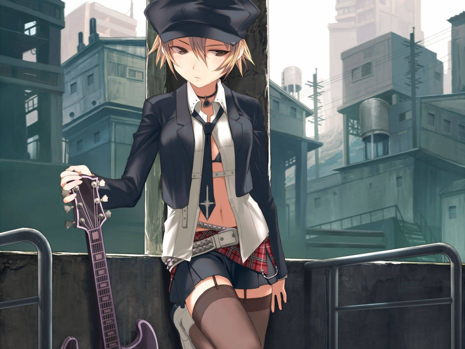Söttjej-tjej Anime-gitarrspelare Wallpaper