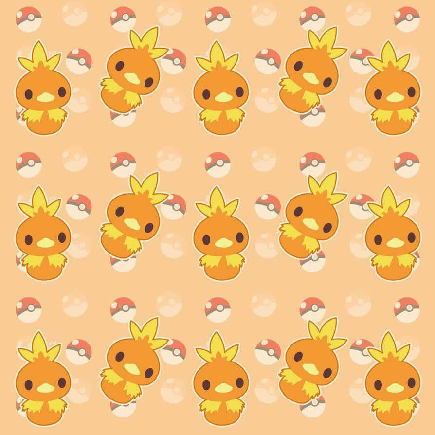 Cute Torchic And Pokeball Pattern Wallpaper