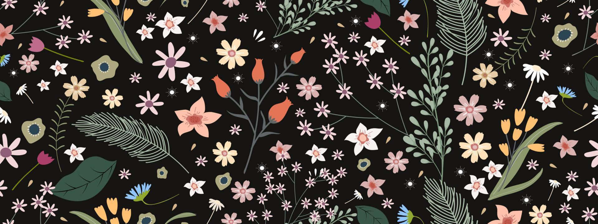 A Floral Pattern On A Black Background Wallpaper