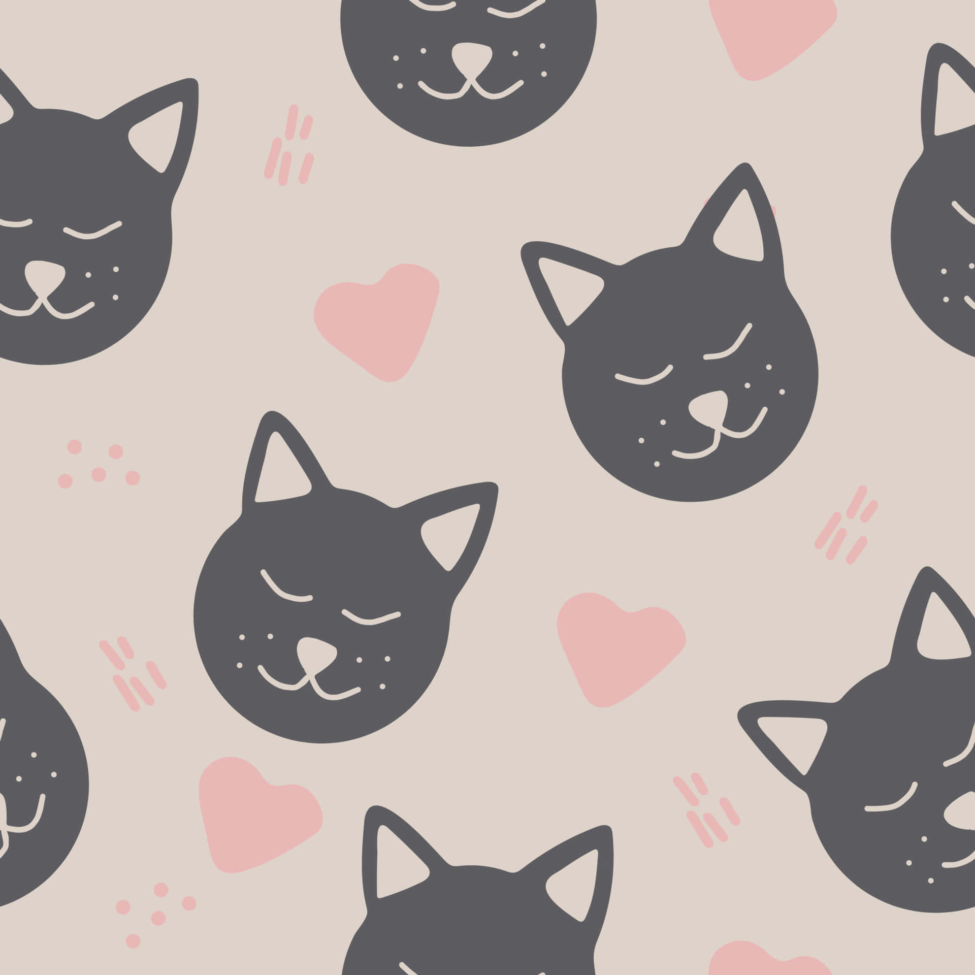 A Seamless Pattern Of Cats With Hearts And Hearts Wallpaper