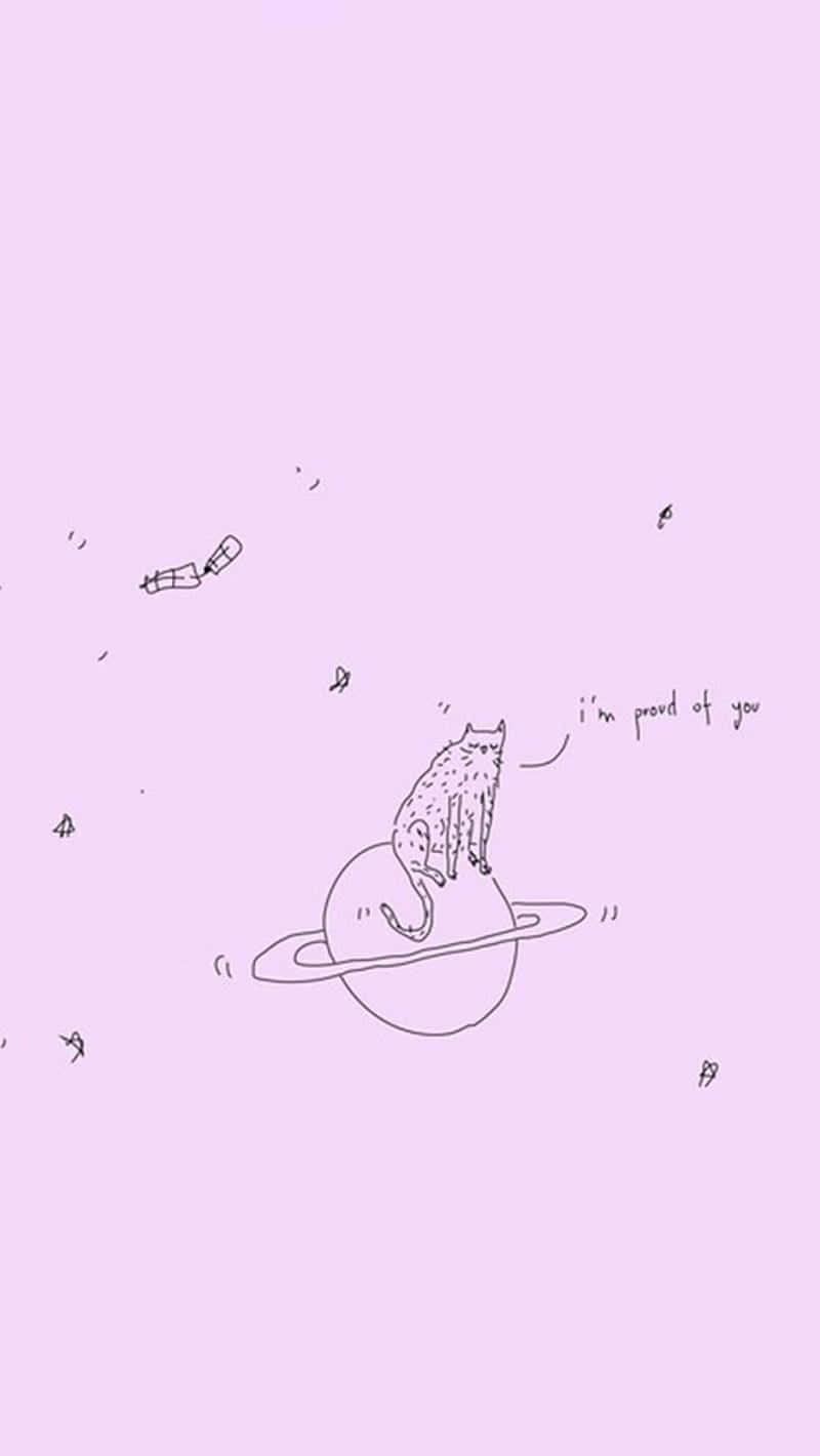 En kat sidder på en rosa planet Wallpaper