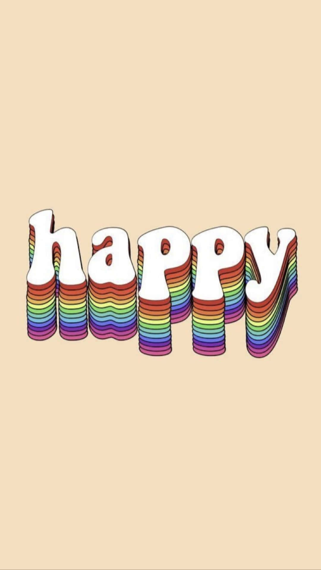 Glædesrig - et regnbuefarvet tekst på en beige baggrund Wallpaper