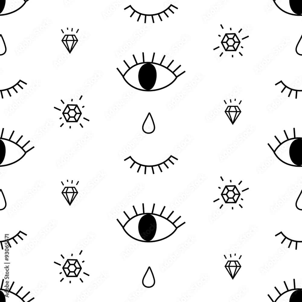 A Black And White Pattern With Eyes And Stars Wallpaper