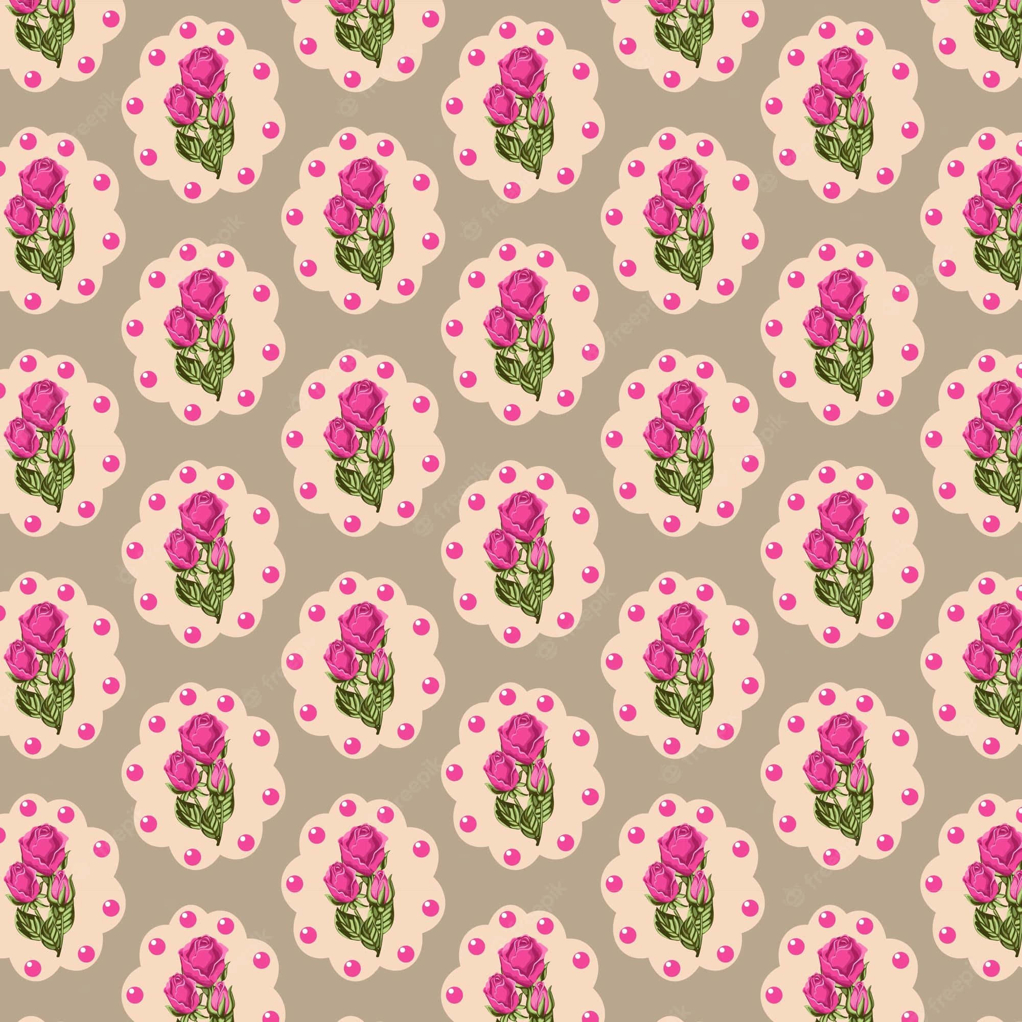 Pink Roses On A Beige Background Wallpaper