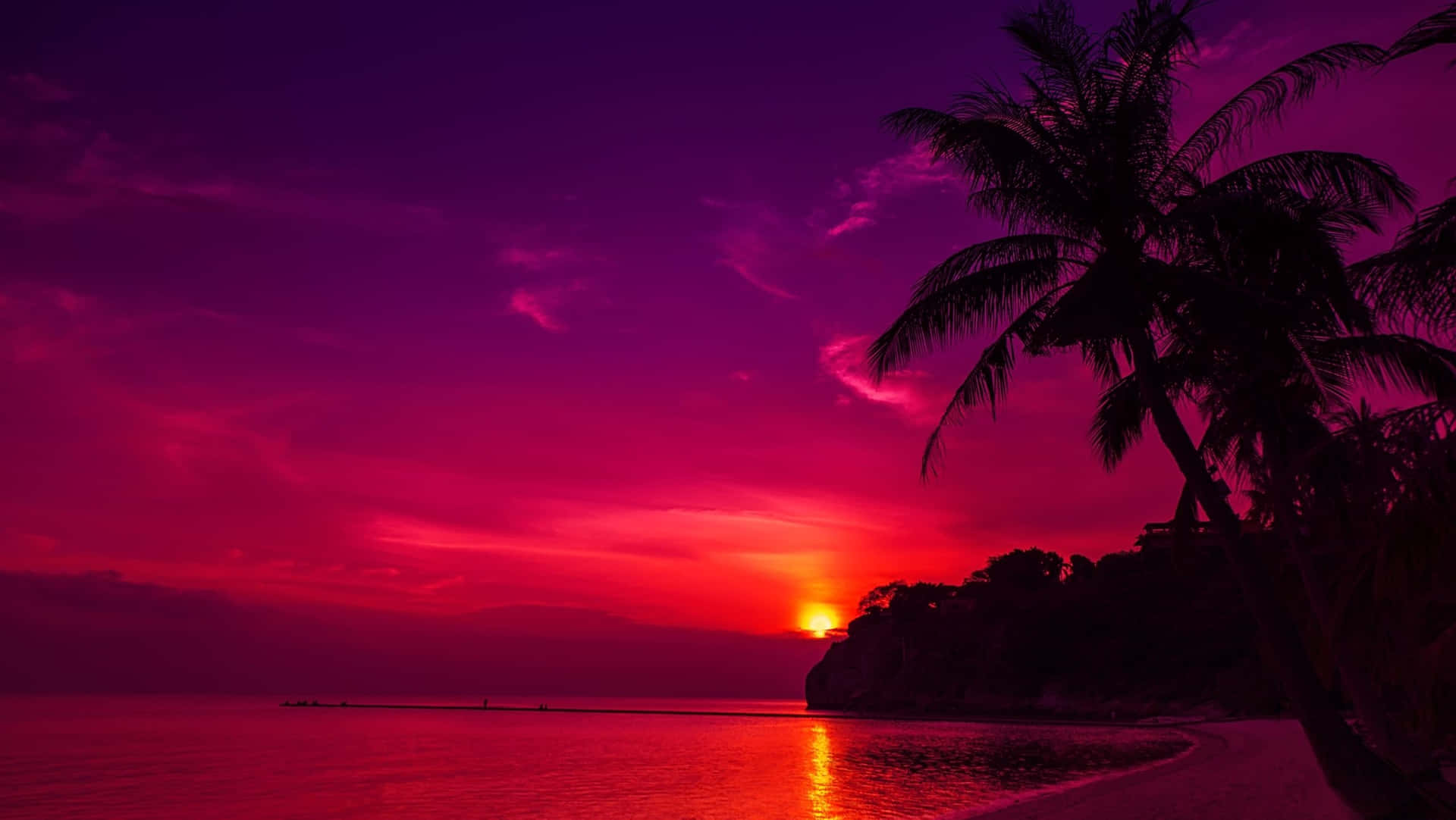 Purple Sunset Cute Tropical Island Wallpaper