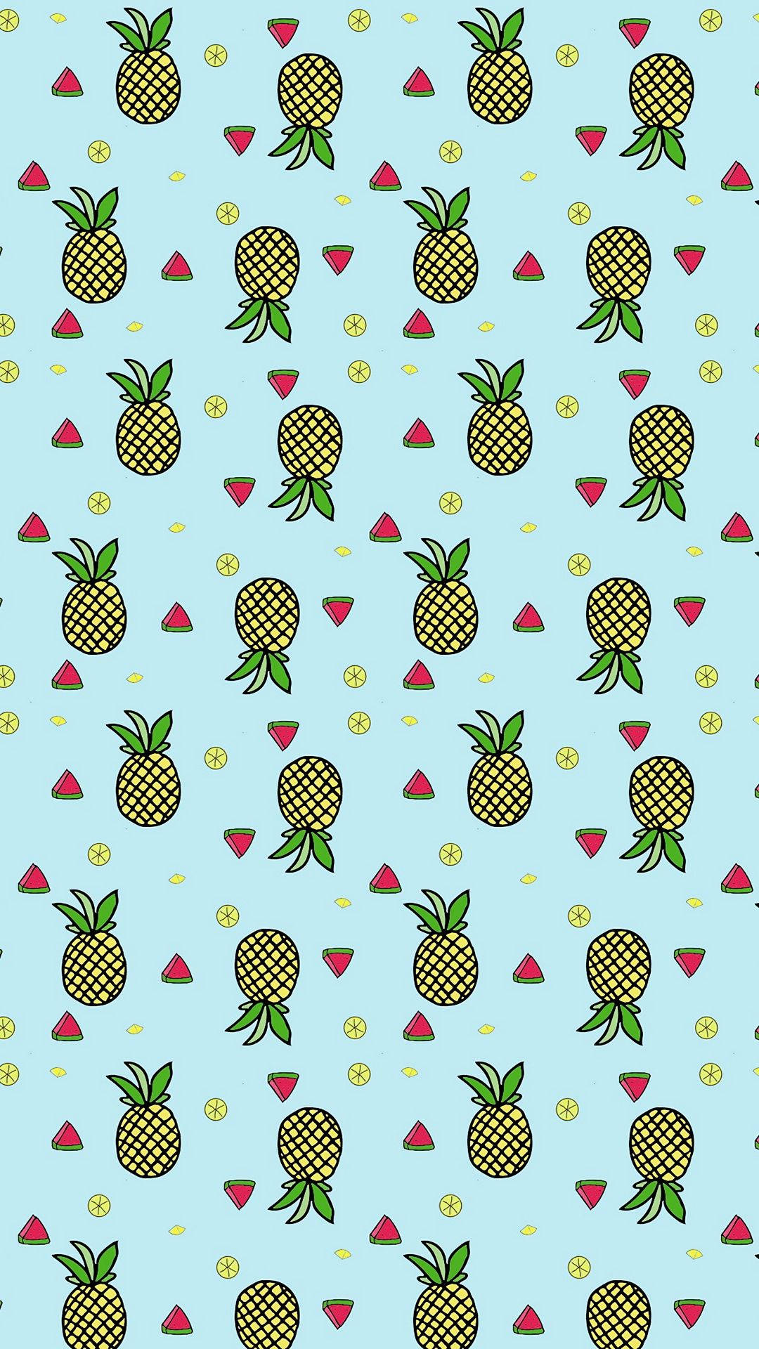 Fun Colorful Pattern Of Cute Tropical Fruits Wallpaper