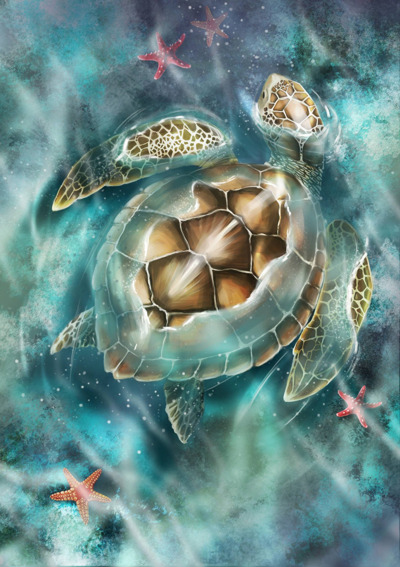 Cute Turtle In Water Wallpaper