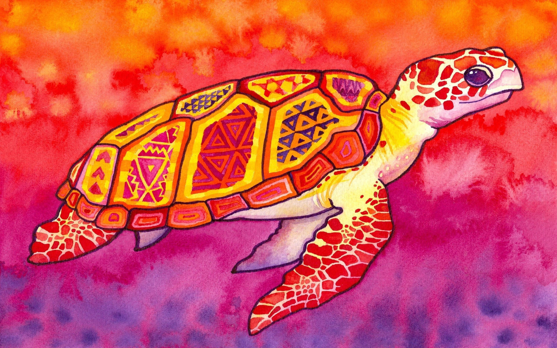 Cute Turtle Red Pattern Wallpaper