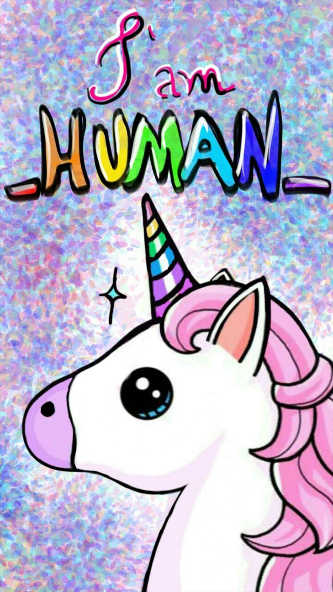 Cute Unicorn I Am Human Cartoon Art Picture