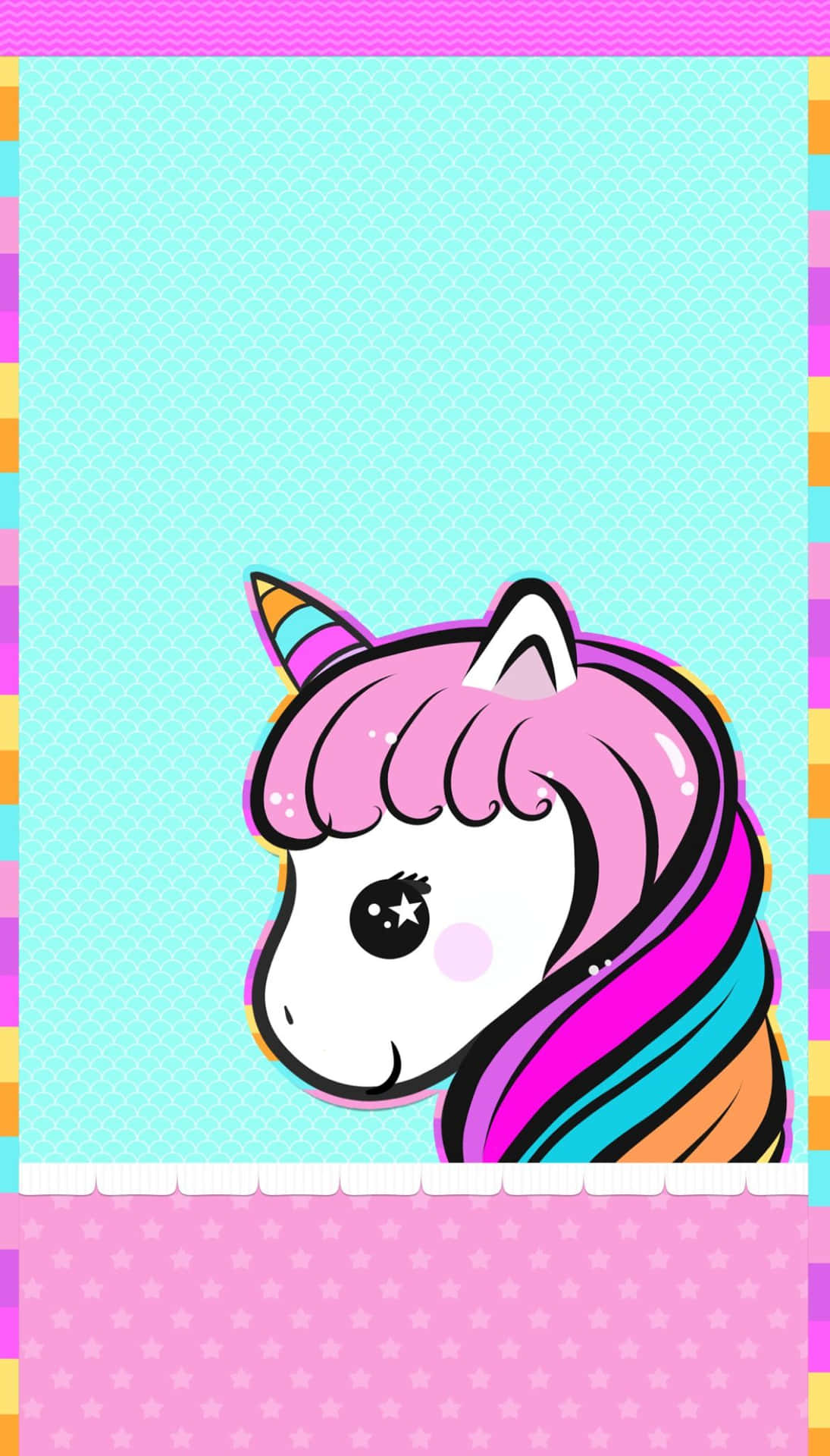 Carinounicorno, Grazioso Pony Kawaii, Immagine Illustrazione D'arte.