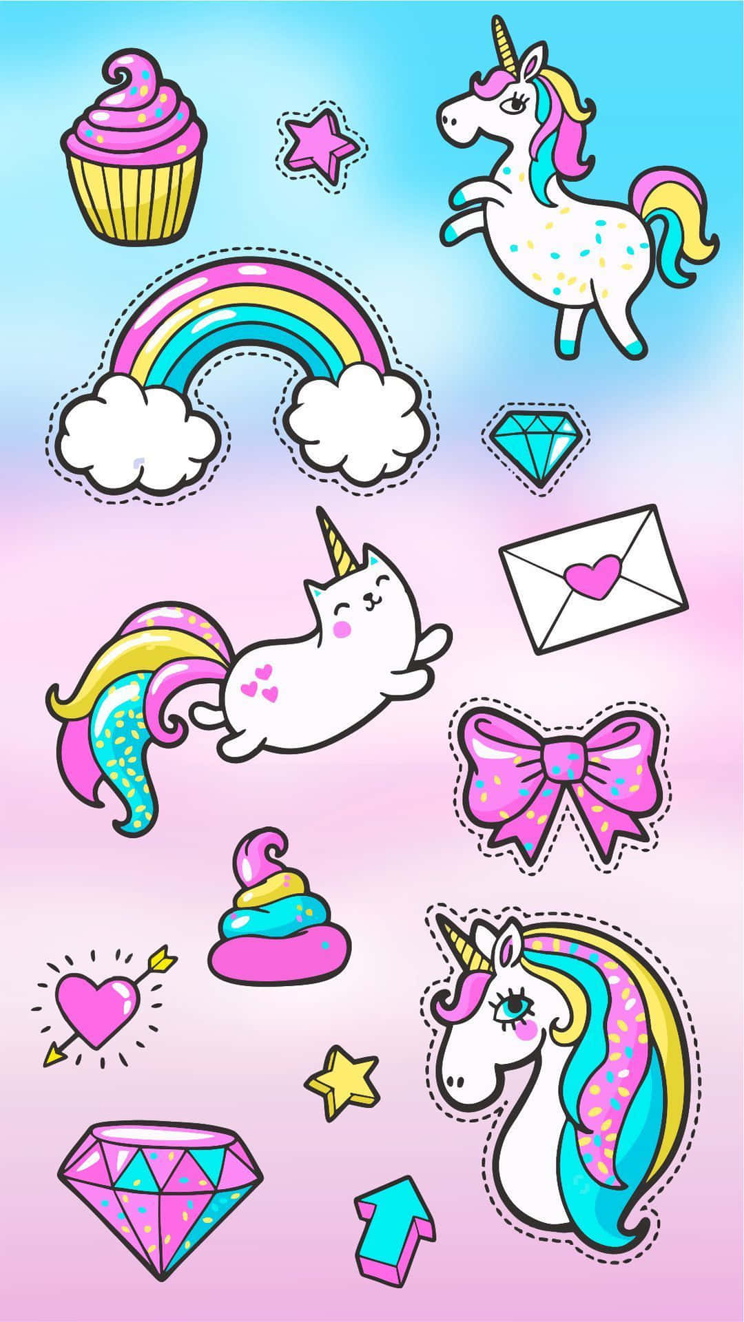 Cute Unicorn Sticker Candy Pastel Background Picture