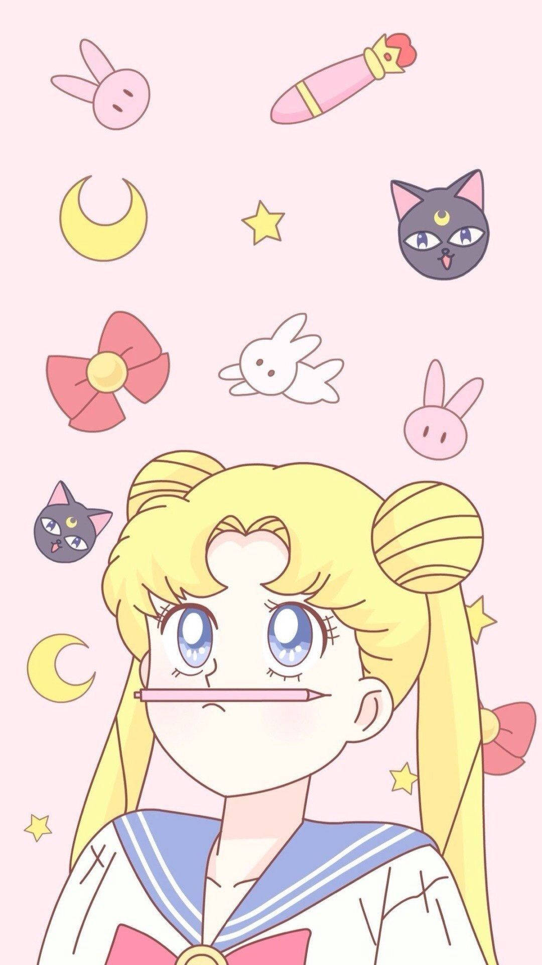 Cute Usagi Balancing Pencil Sailor Moon iPhone Wallpaper