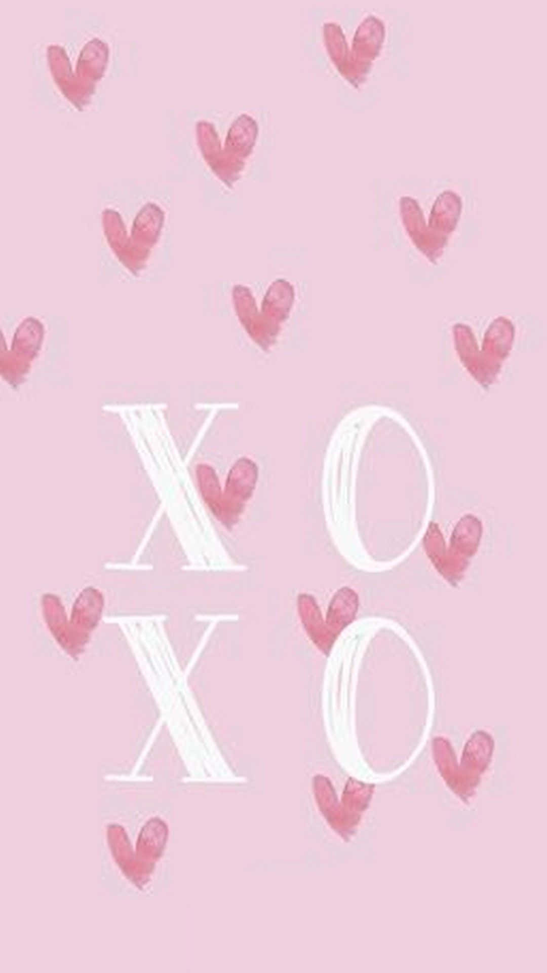 En pink baggrund med hjerter og ordet xoxo Wallpaper