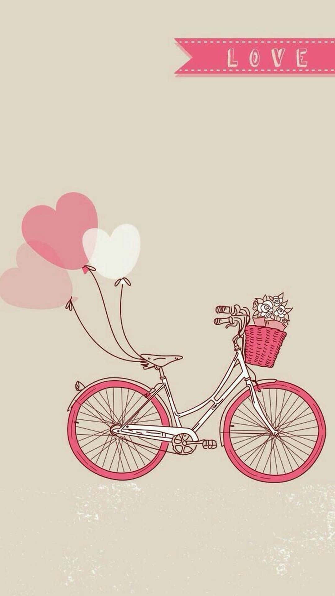 Cute Valentine Bicycle And Hearts Wallpaper