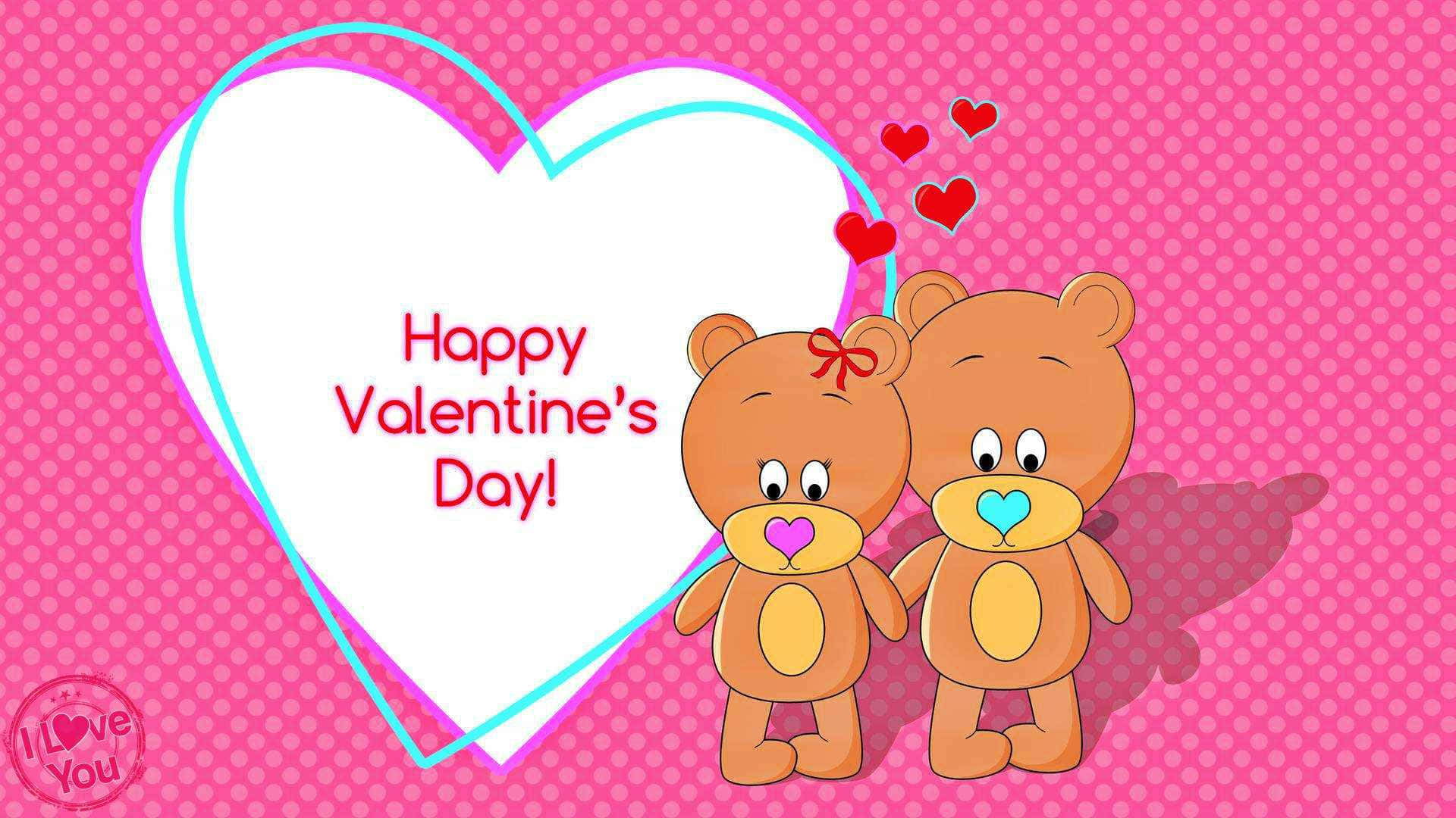 Two Teddy Bears With The Words Happy Valentine's Day