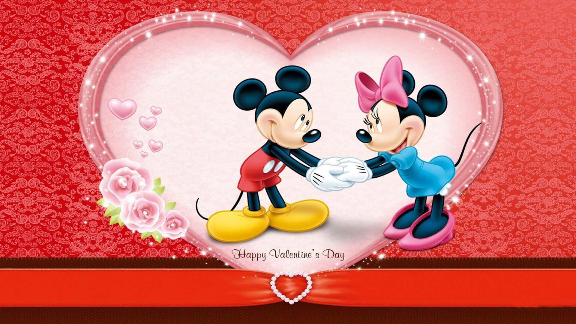 Mickeyund Minnie Mouse In Einem Herzförmigen Rahmen