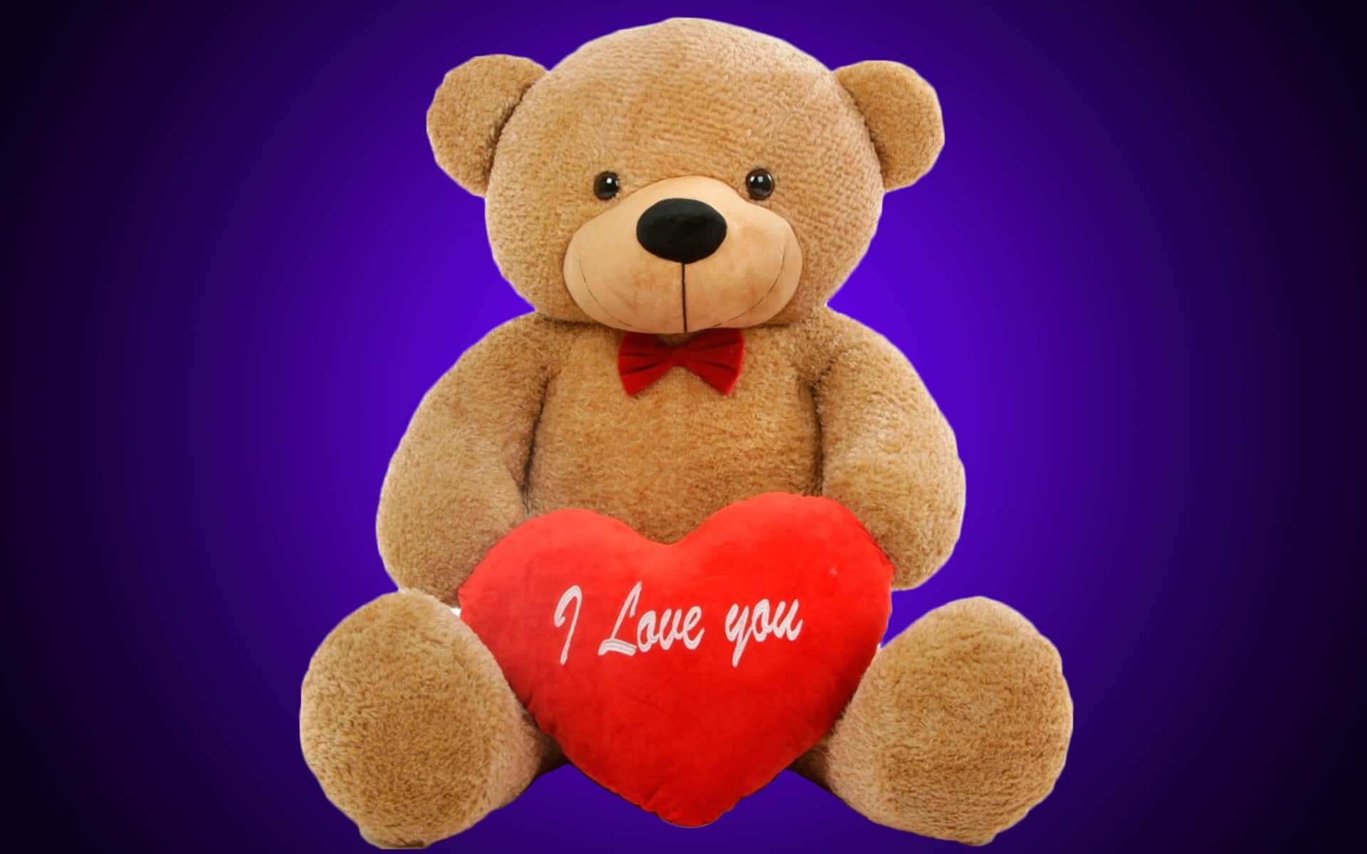A Teddy Bear Holding A Red Heart On A Purple Background
