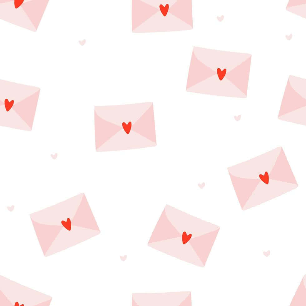 Søde Valentinsdag Kuverter Med Røde Hjerter Mønster Wallpaper
