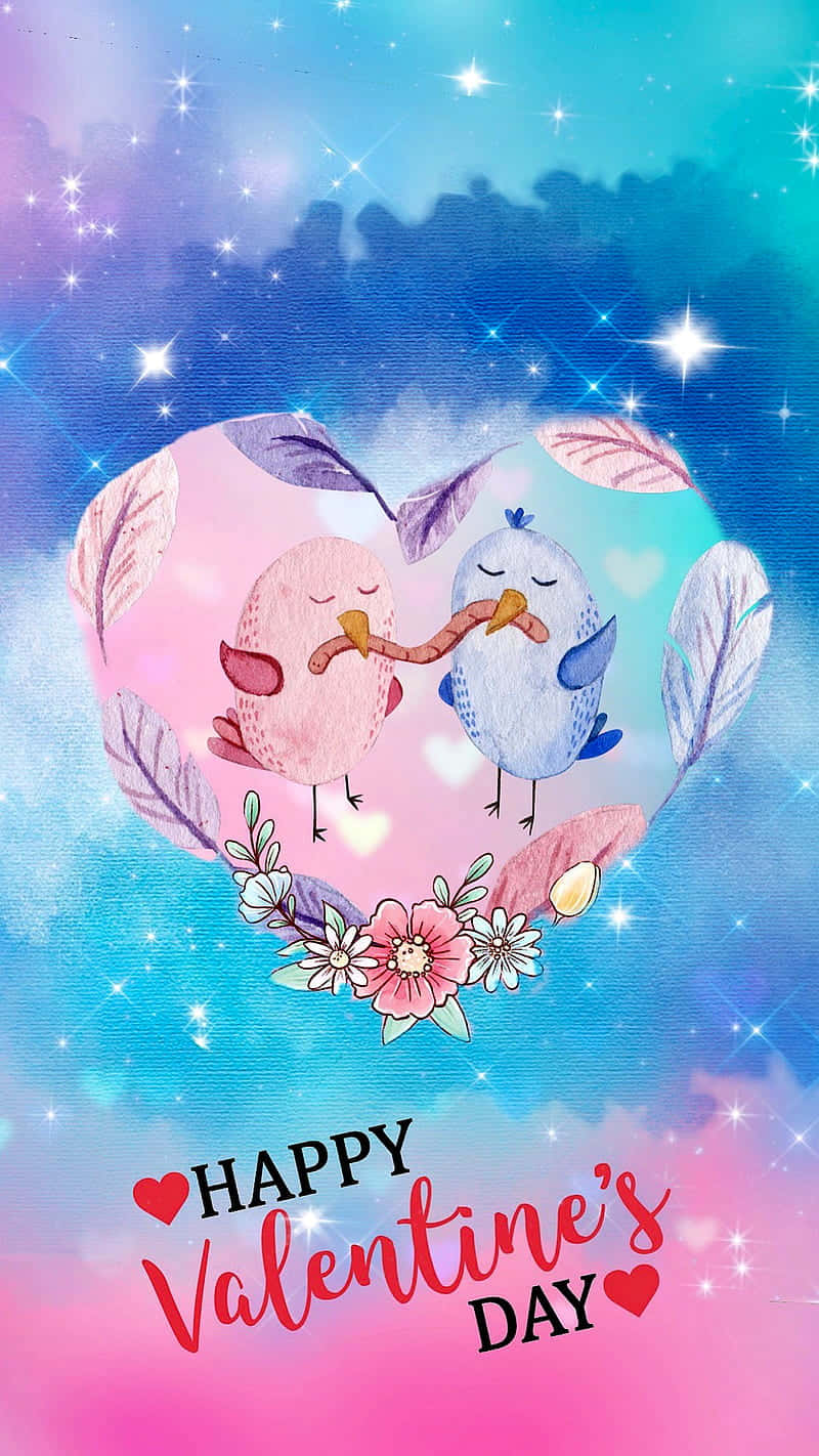 Søde Valentinsdag Kærlighed Fugle Digital Illustration Wallpaper