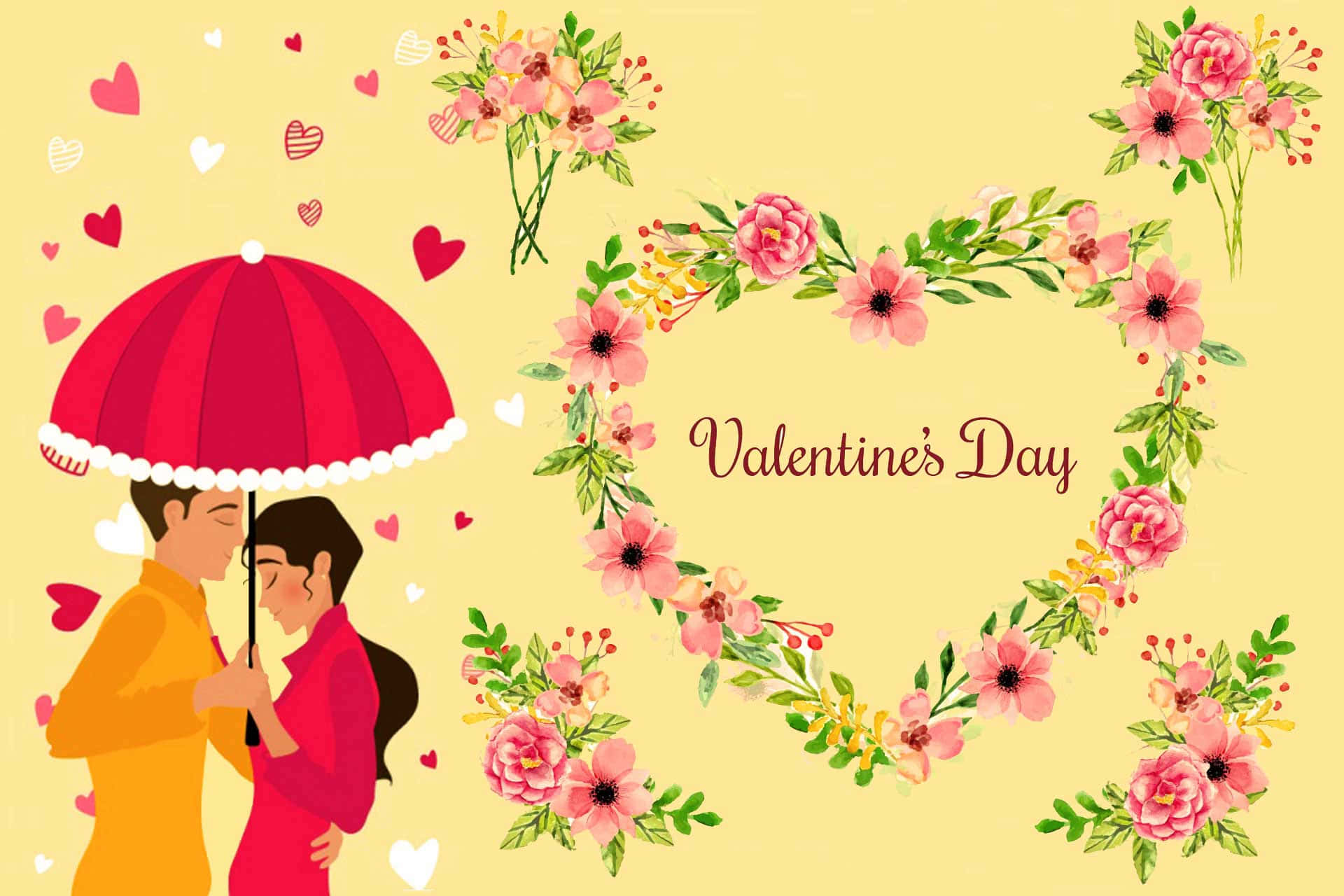 Cute Valentines Cartoon Couple Flower Aesthetic Picture