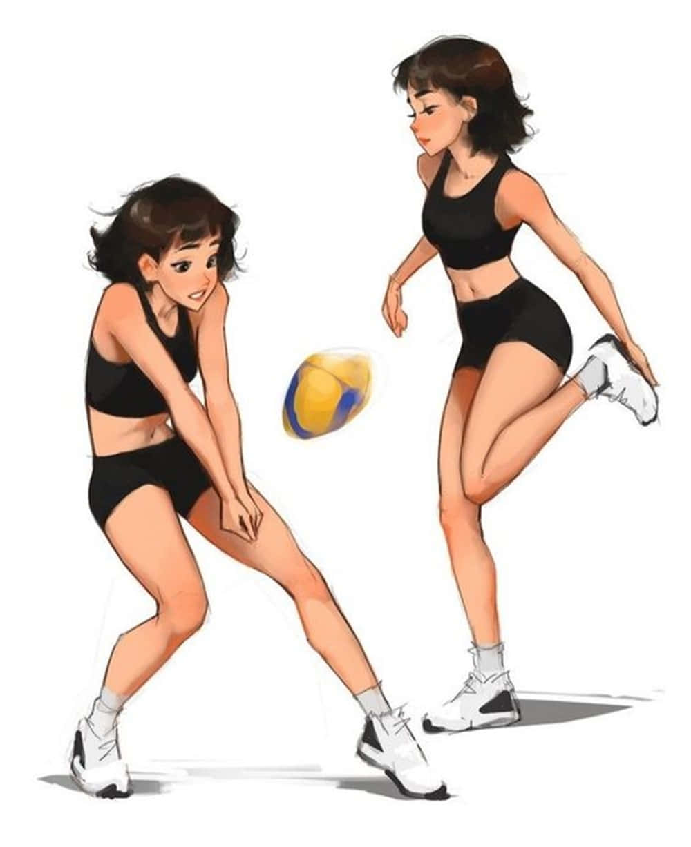 Sød animeret pige, der spiller volleyball. Wallpaper