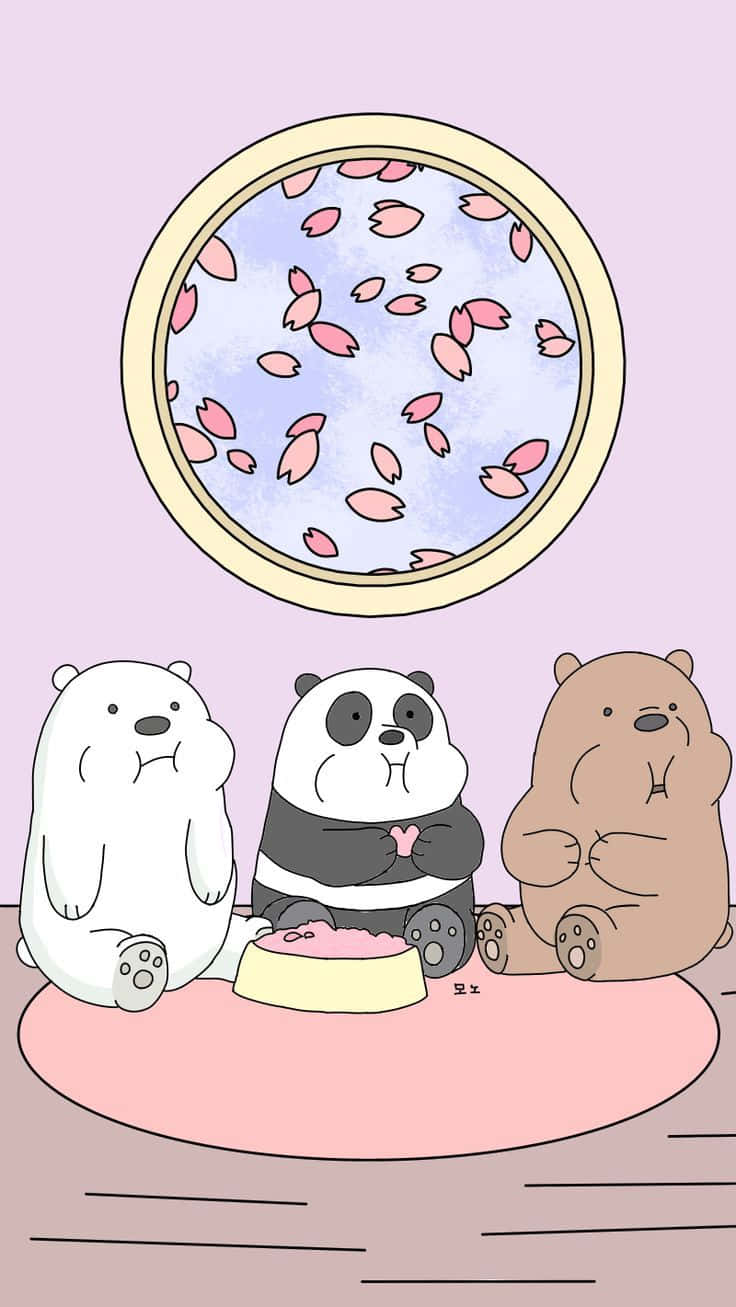 Cute We Bare Bears Cherry Blossoms Background