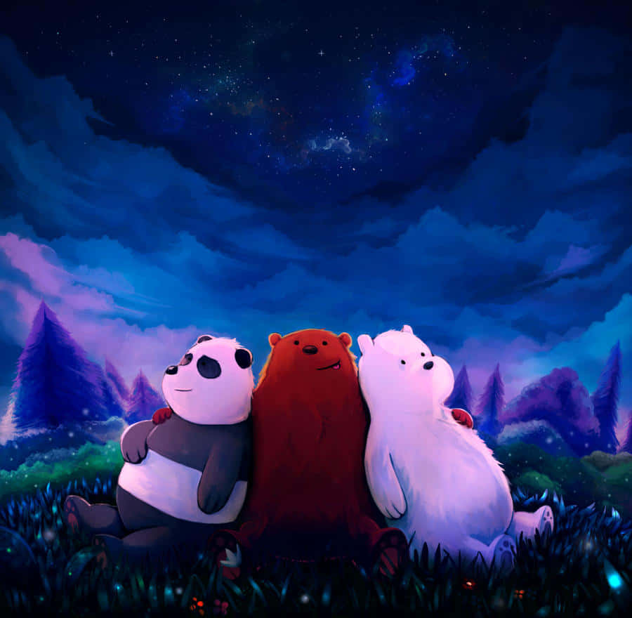 Lindososos De We Bare Bears En El Cielo Nocturno. Fondo de pantalla