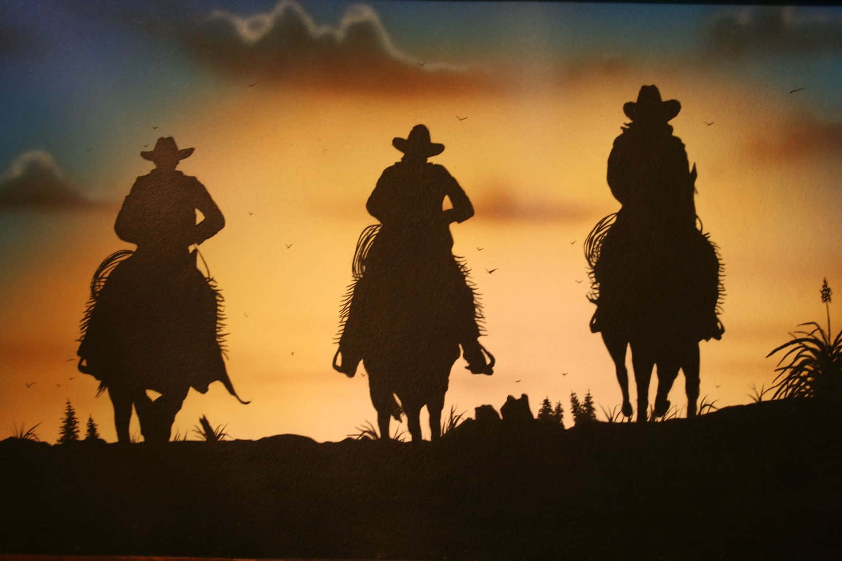 Cute Western Three Cowboys Wallpaper
