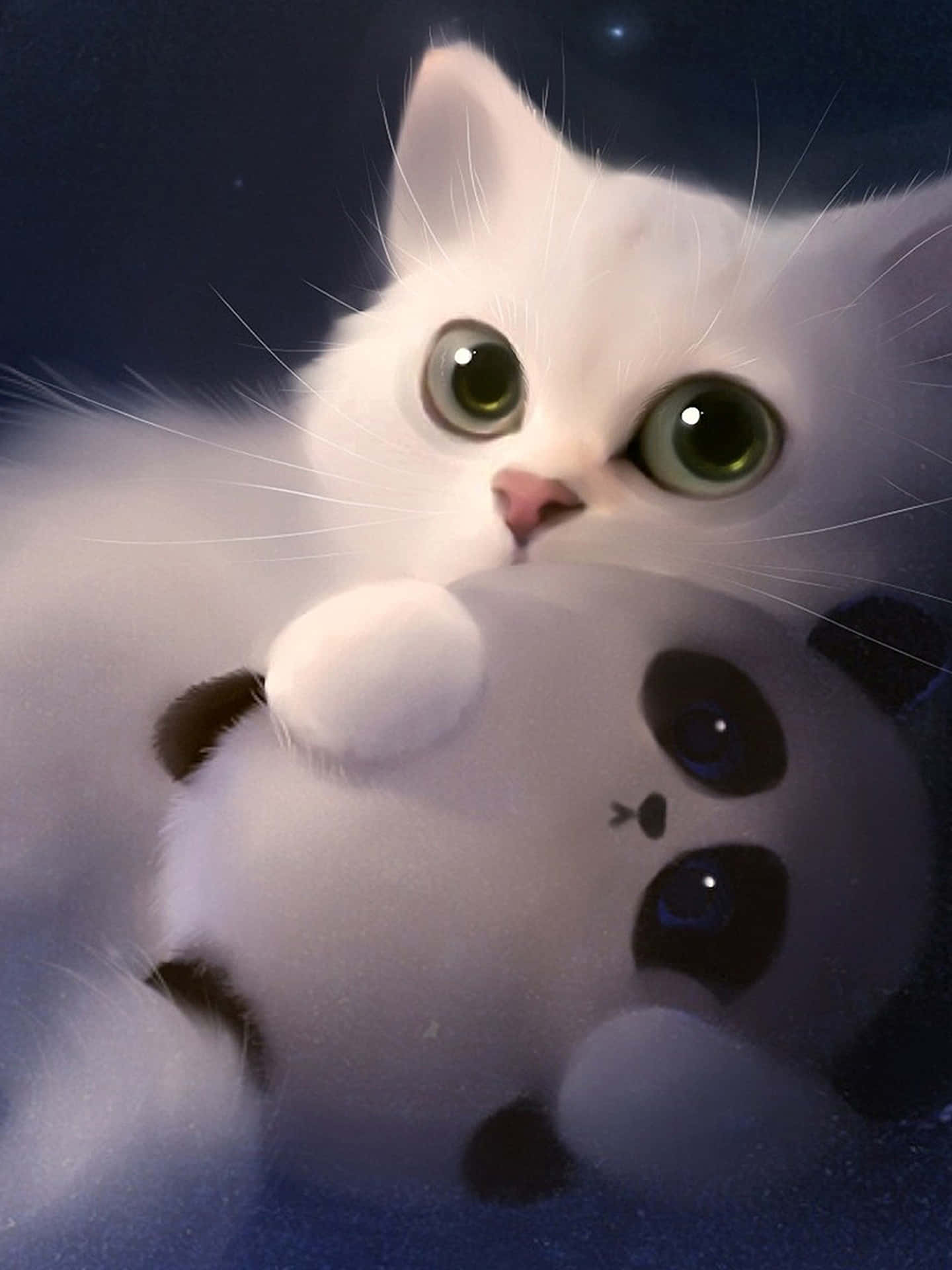 Sød hvid 3D-kat med store øjne og bue Wallpaper