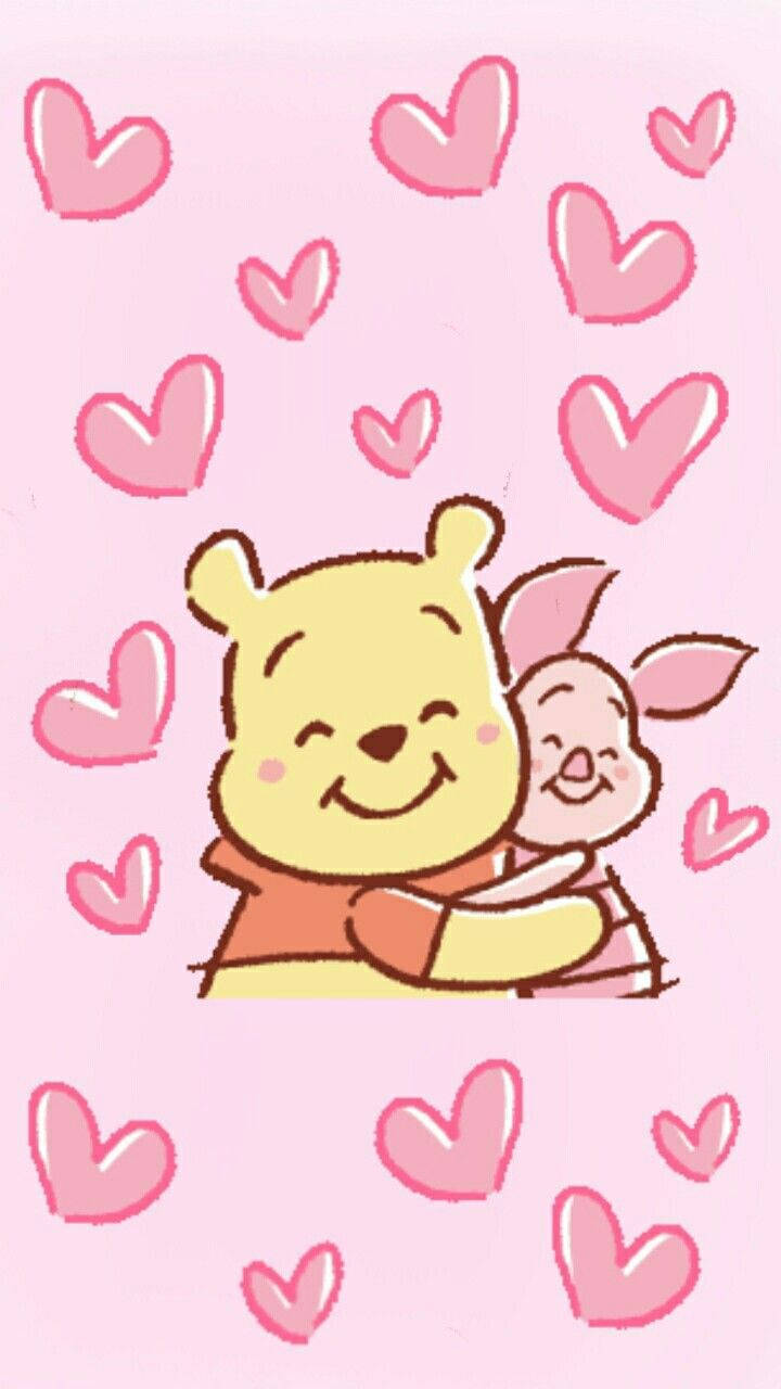 Cute Winnie The Pooh Hugging Piglet Background